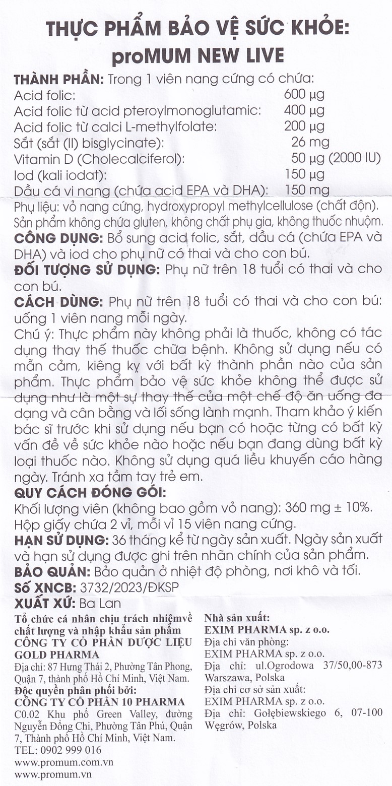 Hình ảnh Viên uống proMUM New Live bổ sung các chất dinh dưỡng cho phụ nữ mang thai và cho con bú (2 vỉ x 15 viên)