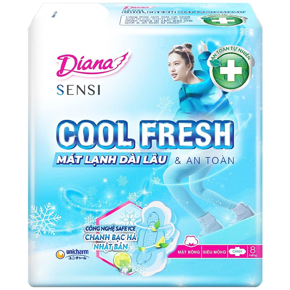 Băng vệ sinh Diana Sensi Cool Fresh 23cm Unicharm siêu mỏng cánh (8 miếng)