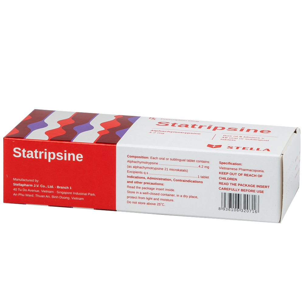 Hình ảnh Thuốc Statripsine Stella điều trị phù nề sau chấn thương (5 vỉ x 10 viên)