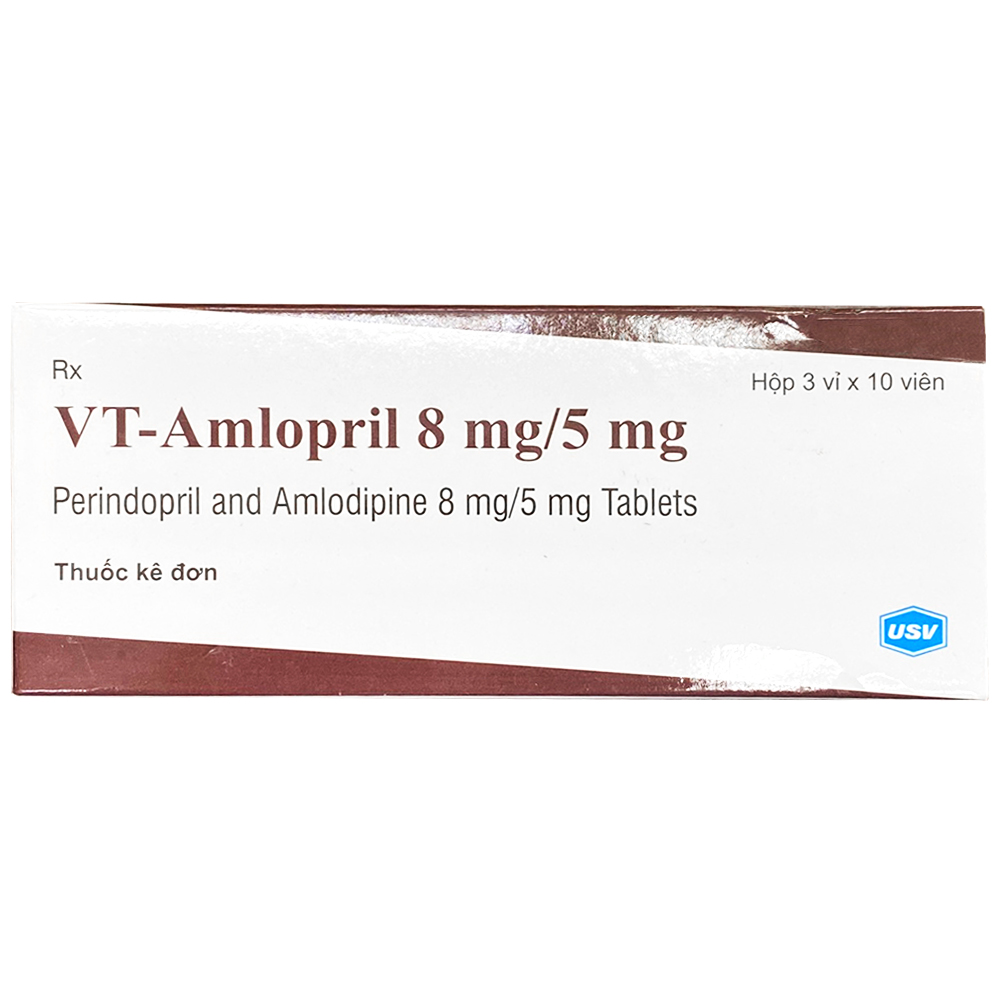 Hình ảnh Thuốc VT-Amlopril 8mg/5mg USV Private Limited điều trị thay thế trong tăng huyết áp vô căn (3 vỉ x 10 viên)